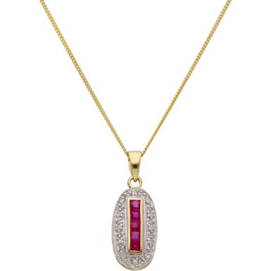 New 9ct Yellow Gold Ruby & Diamond Pendant & 18 Inch Necklace