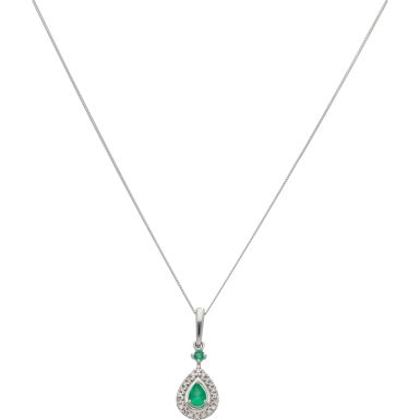 New 9ct Gold Emerald & Diamond Pear Shape Pendant & 18" Chain