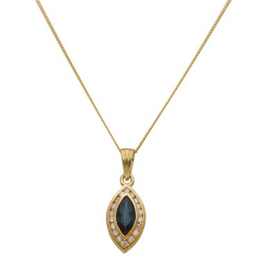 New 9ct Yellow Gold Sapphire & Diamond Pendnat & 18" Necklace