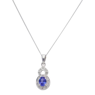 New 9ct White Gold Tanzanite & Diamond Pendant & 18" Necklace