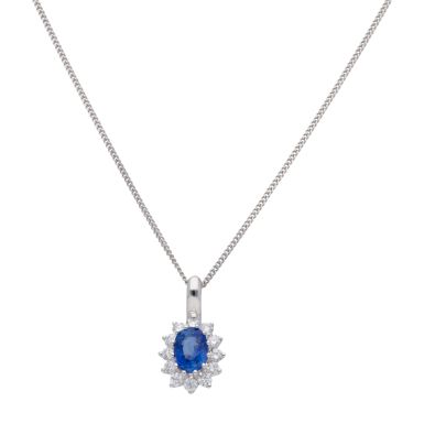 New 18ct White Gold Sapphire & Diamond Cluster Pendant 18" Chain