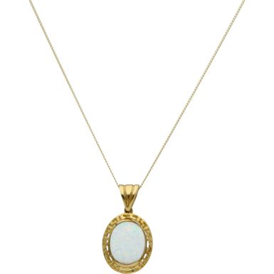 New 9ct Yellow Gold Cultured Opal Greek Key & 18" Neckalce