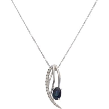 New 9ct White Gold Sapphire & Diamond Pendant & 18" Necklace