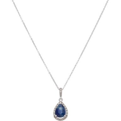 New 9ct White Gold Sapphire & Diamond Pendant & 16" Necklace