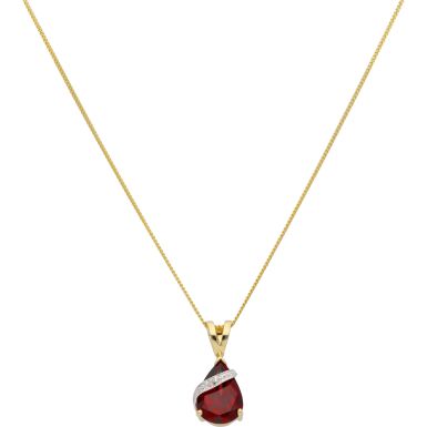 New 9ct Yellow Gold Garnet & Diamond Pendant & 18"Necklace