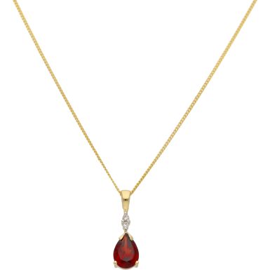 New 9ct Yellow Gold Garnet & Diamond Pendant & 18" Necklace