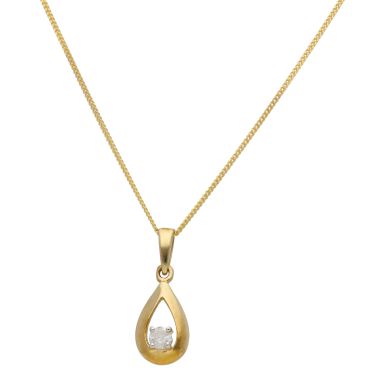New 9ct Yellow Gold Diamond Solitaire Pendant & 18" Necklace