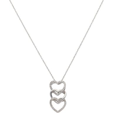 New 9ct White Gold Diamond Set Triple Heart Pendant Necklace