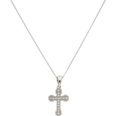 New 9ct White Gold Diamond Cross Pendant & Chain Necklace