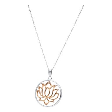 New 9ct White & Rose Gold Diamond Lotus Flower 18 Inch Necklace