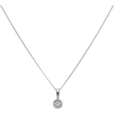 New 9ct White Gold 0.10ct Diamond Pendant & 18" Necklace