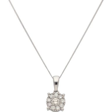 New 9ct White Gold 0.25ct Diamond Pendant & 18" Chain Necklace
