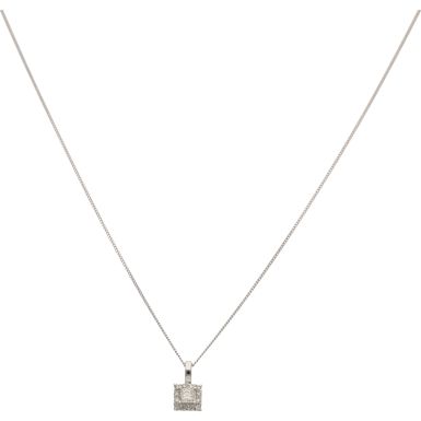 New 9ct White Gold Princess Cut Diamond Pendant & 18" Necklace