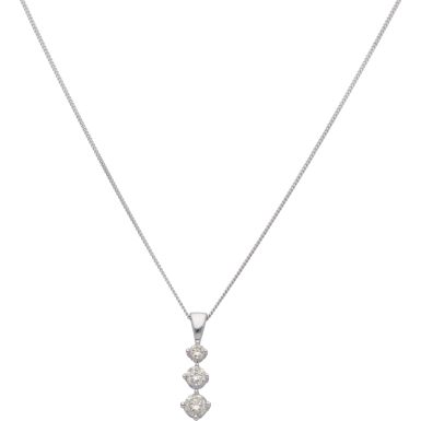 New 9ct White Gold 0.15ct Diamond Trilogy Pendant & 18" Necklace