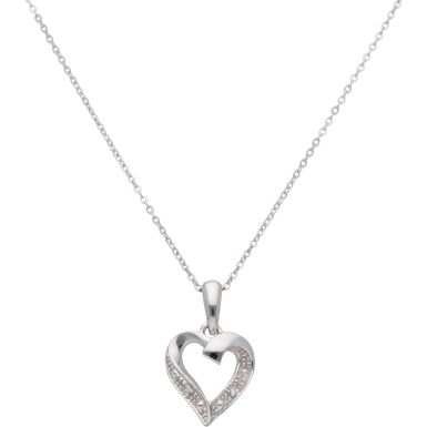New 9ct White Gold Diamond Heart Pendant & 18" Chain Necklace