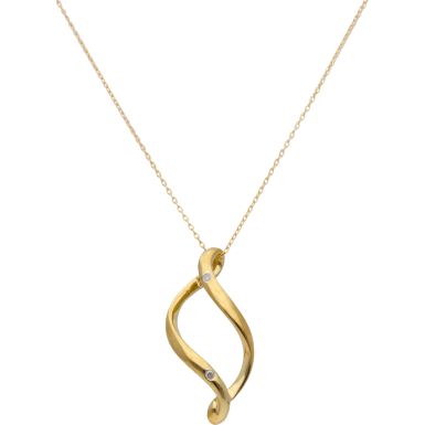 New 9ct White Gold Diamond Wave Pendant & 18" Chain Necklace