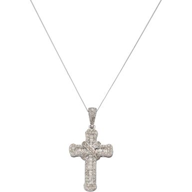 New 9ct White Gold 1.00ct Diamond Cross & 18" Chain Necklace