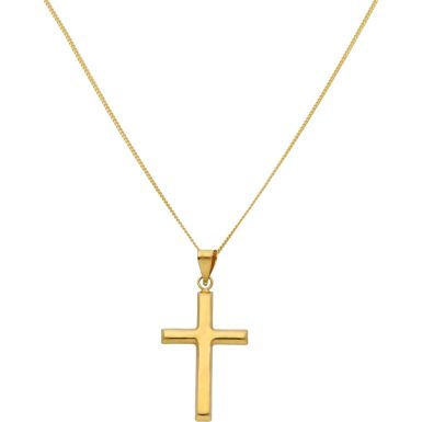 New 9ct Gold Polished Cross Pendant and 18 Inch Chain Necklace