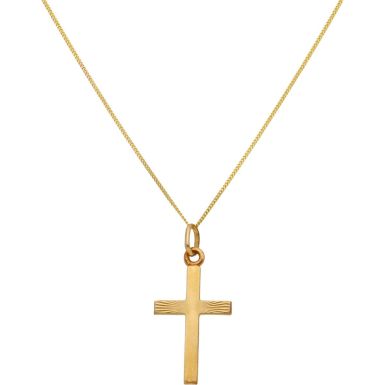New 9ct Gold Diamond Cut Cross Pendant & Chain Necklace