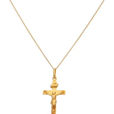 New 9ct Yellow Gold Crucifix Pendant & 18 inch Chain Necklace