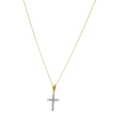 New 9ct Yellow Gold Cubic Zirconia Cross & Chain Necklace