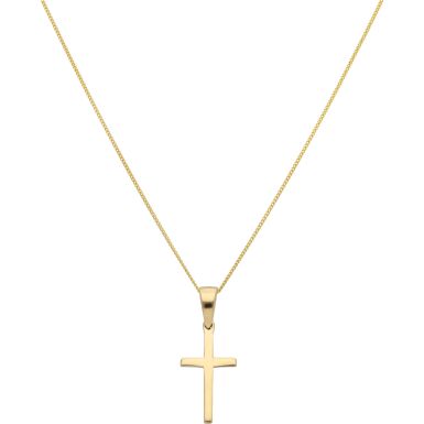 New 9ct Yellow Gold Solid Cross Pendant & Chain Necklace