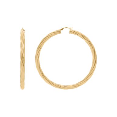 New 9ct Yellow Gold 70mm Twisted Design Creole Hoop Earrings