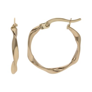 9ct Yellow Gold Gold 15mm Twiated Hoop Creole Earrings
