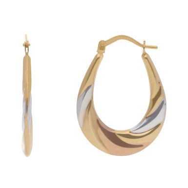New 9ct 3 Colour Gold Twisted Oval Creole Hoop Earrings