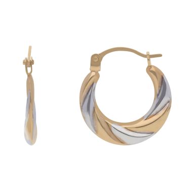 New 9ct 2 Colour Gold Small Polished Hoop Earrings