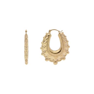 New 9ct Yellow Gold Oval Traditional Creole Hoop Earrings