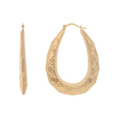 New 9ct Yellow Gold Large Oval Harlequin Pattern Earrings