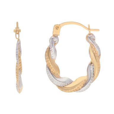 New 9ct Two Colour Gold Small Twist Creole Earrings