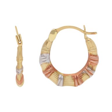 New 9ct  Colour Gold Bamboo Pattern Creole Hoop Earrings