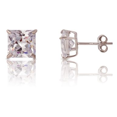 New Sterling Silver 7mm Princess Cubic Zirconia Stud Earrings