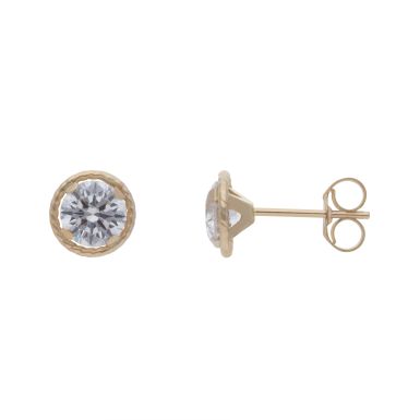 New 9ct Gold 6mm Cubic Zirconia Stud Earrings