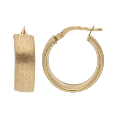 New 9ct Yellow Gold Brushed Finish Wide Hoop Creole Earrings