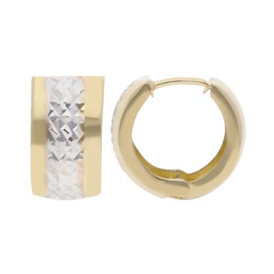 New 9ct 2 Colour Gold Patterned & Polish Huggie Hoop Earrings