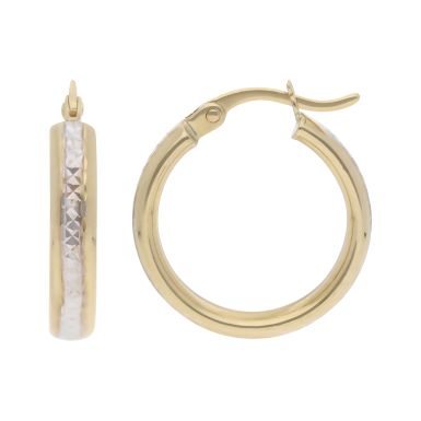 New 9ct 2 Colour Gold Diamond-Cut Hoop Creole Earrings