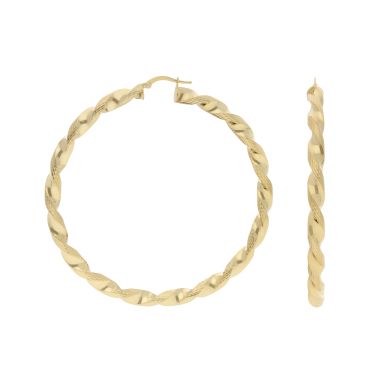new 9ct Yellow Gold 70mm Twisted Paterned Hoop Earrings