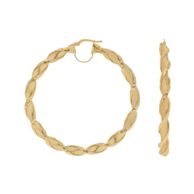New 9ct Yellow Gold 60mm Satin & Pattern Twisted Hoop Earrings