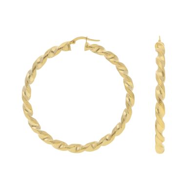 New 9ct Yellow Gold 60mm Twisted & Pattern Hoop Earrings