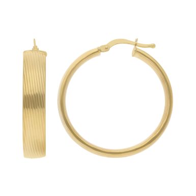 New 9ct Yellow Gold 30mm Grooved Hoop Earrings