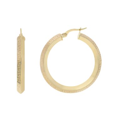 New 9ct Yellow Gold Greek Key Hoop Earrings