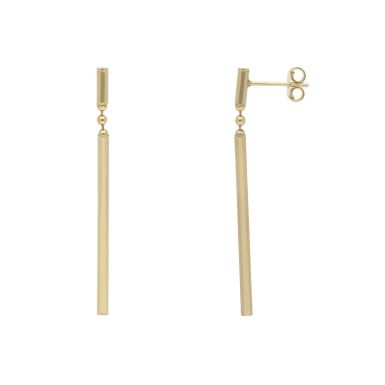 New 9ct Yellow Gold Rounded Long Bar Drop Style Earrings