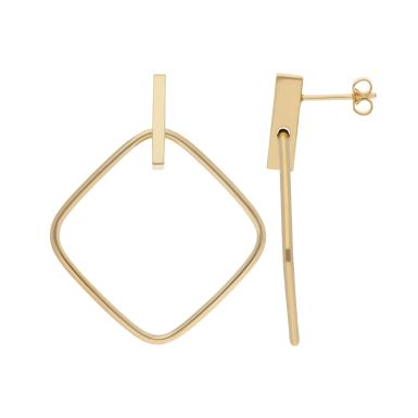 New 9ct Yellow Gold Bar & Square Drop Earrings