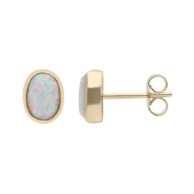 New 9ct Yellow Gold Cultured Opal Stud Earrings
