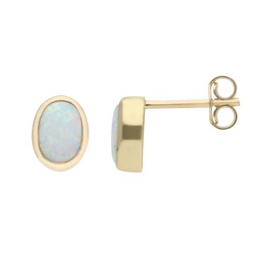 New 9ct Yellow Gold Cultured Opal Oval Stud Earrings