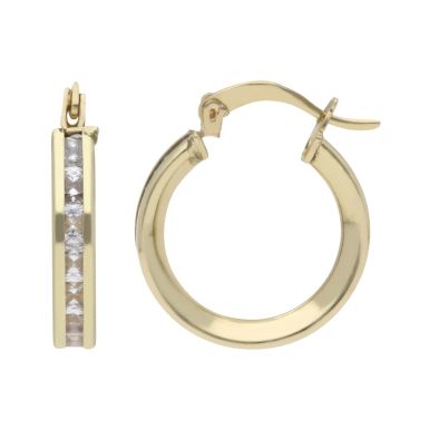 New 9ct Yellow Gold Cubic Zirconia Set 20mm Hoop Creole Earrings