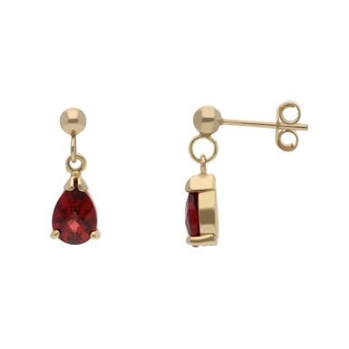 New 9ct Yellow Gold Multi Faceted Garnet Pear Drop Earrings